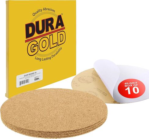 Dura-Gold Premium 8" Gold PSA Sanding Discs - 40 Grit (Box of 10) - Self Adhesive Stickyback Sandpaper for DA Sander, Finishing Coarse-Cut Abrasive - Sand Automotive Car Paint, Woodworking Wood, Metal in Kuwait