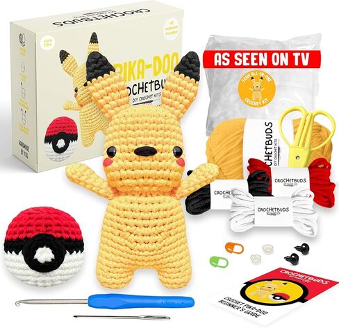 Pikachu & Pokeball Crochet Kit | For Beginners, Couples, Date Night, Kids, Adults, & Anime Lovers | DIY Gift Kit | Instructions, Yarn, Hook, Pattern, Video & Written Tutorial | Valentines Day Gift in Saudi Arabia