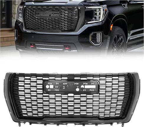 HECASA Grille+Hood Molding+Fog Light Molding+Front Bumper Valance Panel Compatible with 2021-2024 GMC Yukon/Yukon XL Plastic(ABS) Painted Black Grill in Saudi Arabia
