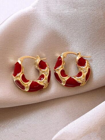 Red Gold Hoop Earrings for Women Small Silver Hoop Earrings Lightweight Everyday Jewelry in Saudi Arabia