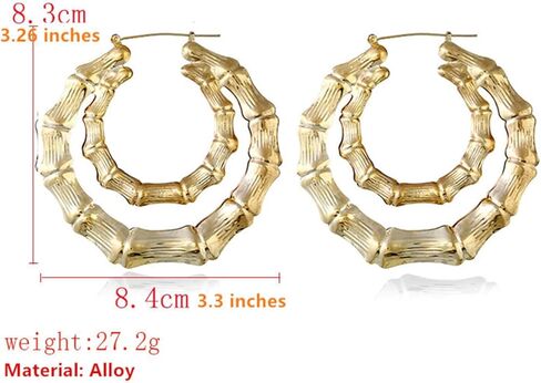 90's Big Bamboo Hoop Earrings for Women Gold Oversized Hoop Earrings Jewelry in Saudi Arabia