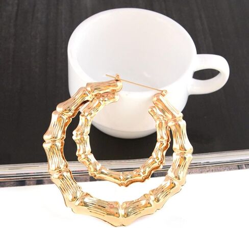 90's Big Bamboo Hoop Earrings for Women Gold Oversized Hoop Earrings Jewelry in Saudi Arabia