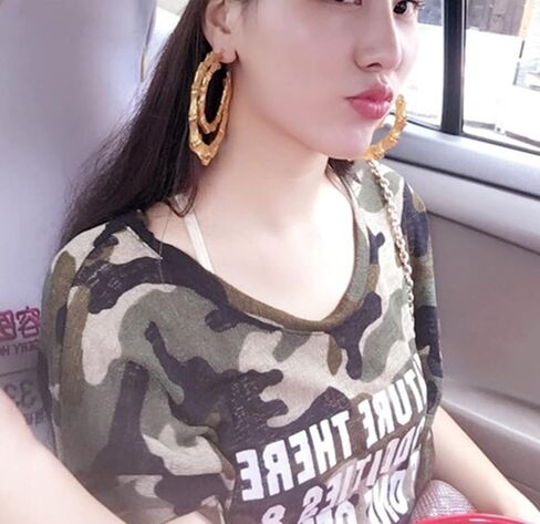 90's Big Bamboo Hoop Earrings for Women Gold Oversized Hoop Earrings Jewelry in Saudi Arabia