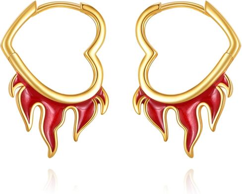 KZX Heart Flame Hoop Earrings for Women S925 Sterling Silver Red Cool Flame Earrings Jewelry Gifts for Mother Wife in Saudi Arabia