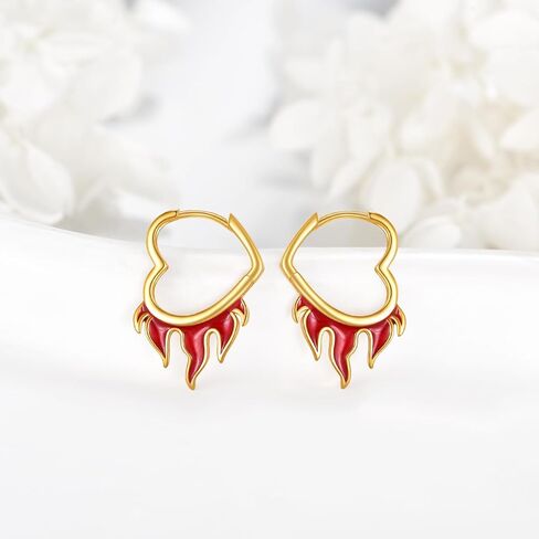 KZX Heart Flame Hoop Earrings for Women S925 Sterling Silver Red Cool Flame Earrings Jewelry Gifts for Mother Wife in Saudi Arabia