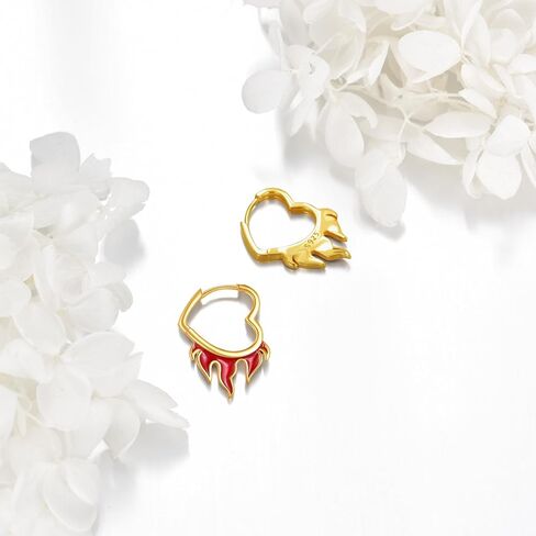 KZX Heart Flame Hoop Earrings for Women S925 Sterling Silver Red Cool Flame Earrings Jewelry Gifts for Mother Wife in Saudi Arabia