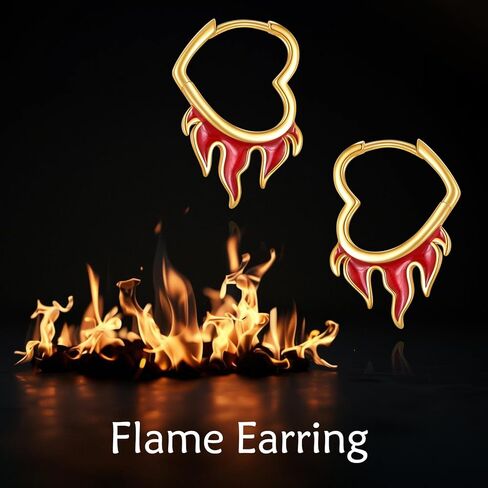 KZX Heart Flame Hoop Earrings for Women S925 Sterling Silver Red Cool Flame Earrings Jewelry Gifts for Mother Wife in Saudi Arabia