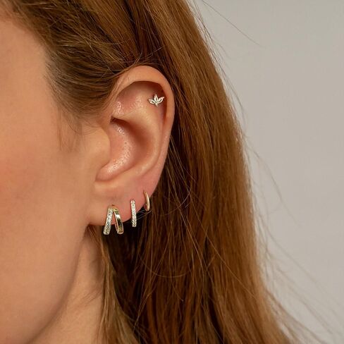 Gold/Silver Hoop Earrings for Women - 14K Plated Stackable Sets for Multiple Piercing, Dainty Cute Huggie Flat Back Stud Jewelry for Gift in Kuwait