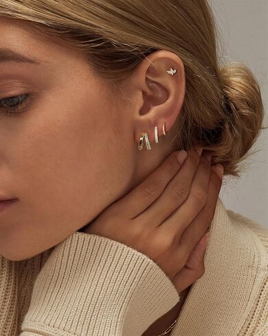 Gold/Silver Hoop Earrings for Women - 14K Plated Stackable Sets for Multiple Piercing, Dainty Cute Huggie Flat Back Stud Jewelry for Gift in Kuwait