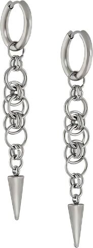 أقراط متدلية على شكل سلسلة بانك قوطية للنساء والرجال، أقراط حلقية مدببة، أقراط حلقية بنمط قاتل الشياطين مع سحر، أقراط فضية اللون على شكل سلسلة مدببة، هدية لعيد الحب، هدية التخرج in Kuwait