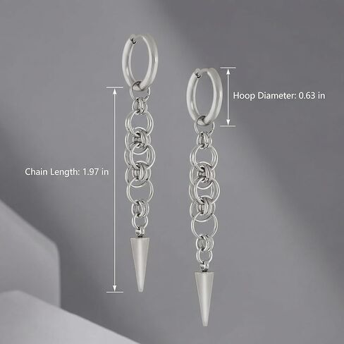 أقراط متدلية على شكل سلسلة بانك قوطية للنساء والرجال، أقراط حلقية مدببة، أقراط حلقية بنمط قاتل الشياطين مع سحر، أقراط فضية اللون على شكل سلسلة مدببة، هدية لعيد الحب، هدية التخرج in Kuwait