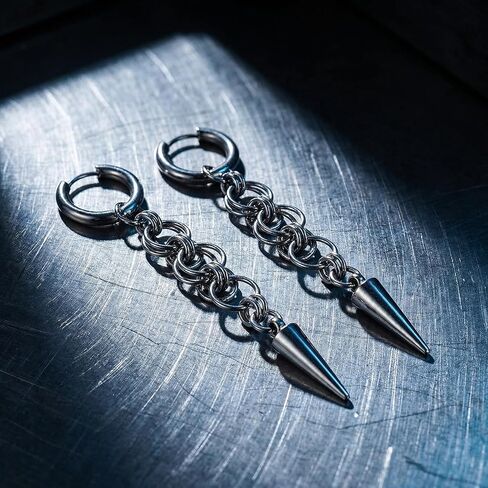 أقراط متدلية على شكل سلسلة بانك قوطية للنساء والرجال، أقراط حلقية مدببة، أقراط حلقية بنمط قاتل الشياطين مع سحر، أقراط فضية اللون على شكل سلسلة مدببة، هدية لعيد الحب، هدية التخرج in Kuwait