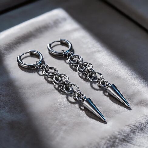 أقراط متدلية على شكل سلسلة بانك قوطية للنساء والرجال، أقراط حلقية مدببة، أقراط حلقية بنمط قاتل الشياطين مع سحر، أقراط فضية اللون على شكل سلسلة مدببة، هدية لعيد الحب، هدية التخرج in Kuwait