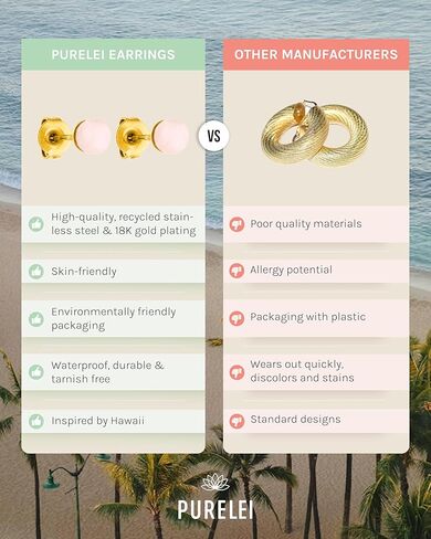 PURELEI® Rose Quartz Earrings (gold) – 18K Gold plated stainless steel jewelry – waterproof earrings for women – 0.17 inch pearl – Fashion jewelry for your individual look in Kuwait