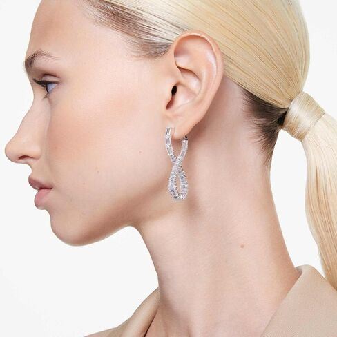 Swarovski Hyperbola Pierced Earrings Hoop L Twist Rhodium Shiny White in Saudi Arabia