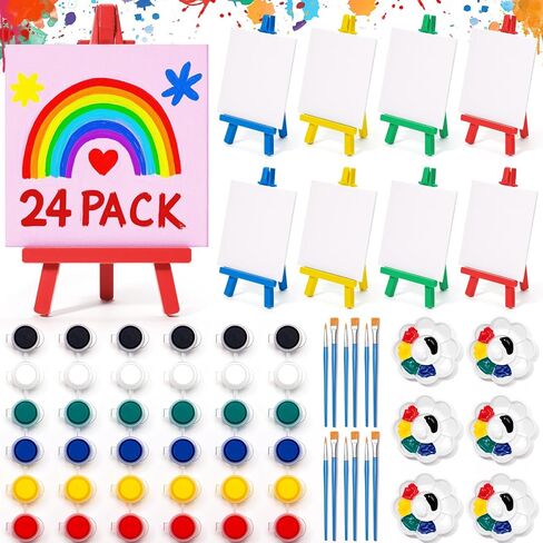 24 Set Mini Acrylic Paint Kit with Canvas, Wood Easel, Brushes, Palette, Painting Kits for Kids Girls Boys, Art Set Gifts for Classroom Prizes Birthday Party Favors Easter Basket Stuffers in Saudi Arabia