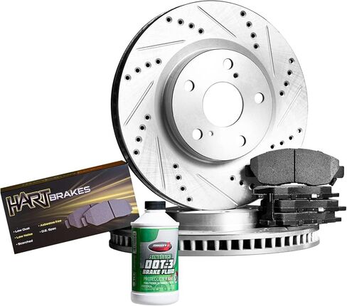 Hart Brakes Front Brake Kit For 2003-2008 Hyundai Tiburon; 2005-2010 Hyundai Sonata, Kia Sportage; 2005-2009 Hyundai Tucson| Drilled and Slotted Brake Rotors| Semi Metallic Brake Pads and Rotors Kit in Kuwait