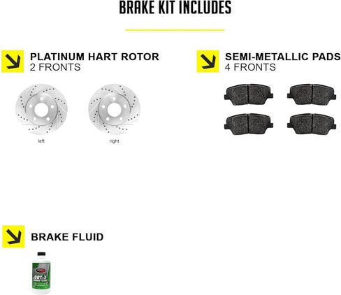 Hart Brakes Front Brake Kit For 2003-2008 Hyundai Tiburon; 2005-2010 Hyundai Sonata, Kia Sportage; 2005-2009 Hyundai Tucson| Drilled and Slotted Brake Rotors| Semi Metallic Brake Pads and Rotors Kit in Kuwait