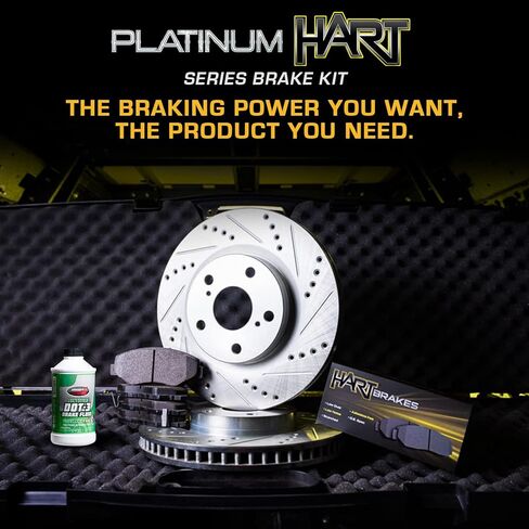 Hart Brakes Front Brake Kit For 2003-2008 Hyundai Tiburon; 2005-2010 Hyundai Sonata, Kia Sportage; 2005-2009 Hyundai Tucson| Drilled and Slotted Brake Rotors| Semi Metallic Brake Pads and Rotors Kit in Kuwait