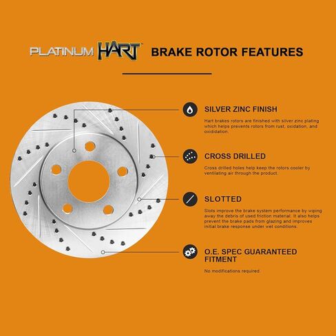 Hart Brakes Front Brake Kit For 2003-2008 Hyundai Tiburon; 2005-2010 Hyundai Sonata, Kia Sportage; 2005-2009 Hyundai Tucson| Drilled and Slotted Brake Rotors| Semi Metallic Brake Pads and Rotors Kit in Kuwait
