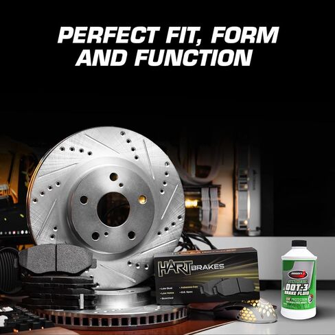 Hart Brakes Front Brake Kit For 2003-2008 Hyundai Tiburon; 2005-2010 Hyundai Sonata, Kia Sportage; 2005-2009 Hyundai Tucson| Drilled and Slotted Brake Rotors| Semi Metallic Brake Pads and Rotors Kit in Kuwait