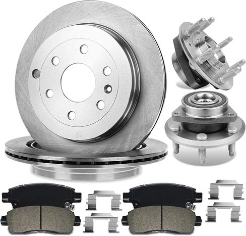 w/ABS 13.02" (331mm) Rear for Chevrolet Traverse Brake Kit and Wheel Hub Bearings, for Buick Enclave, GMC Acadia Limited, Saturn Outlook Vented Brakes Rotors and Ceramic Pads Replacement in Kuwait