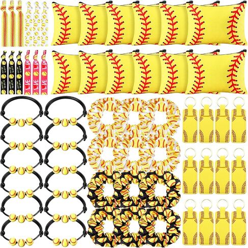 Nuogo 60 PCS Ballball Party Forts Favors for Team تشمل 12 حقيبة مستحضرات التجميل 12 سلسلة مفاتيح 12 Scrunchies 12 Ties 12 Bracelets for Ballball Party Supplies in Kuwait