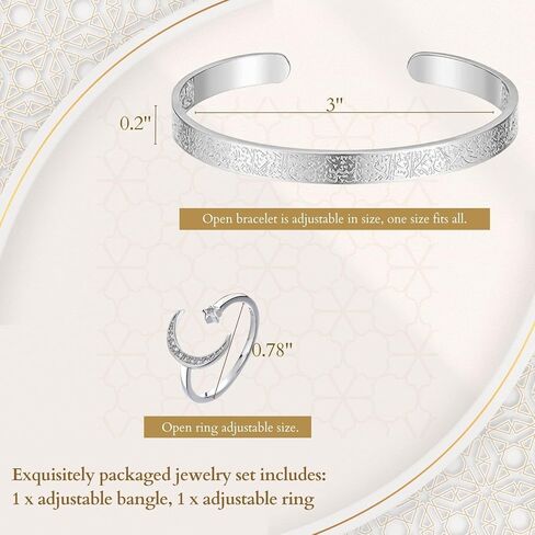 FABMODE Islamic Jewelry Set Allah Ayatul Kursi Bracelet with Ring Eid Ramadan Gift for Muslim Women in Saudi Arabia