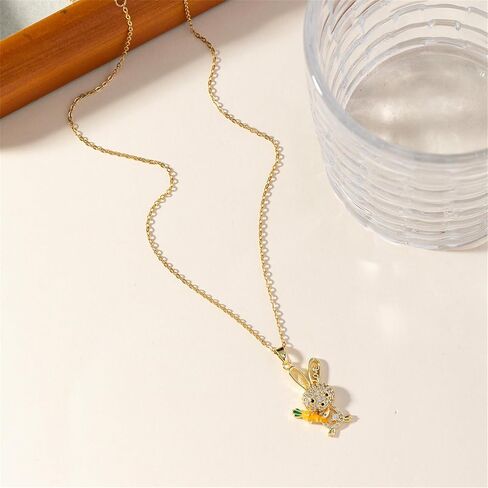 Dreuyet Crystal Bunny Rabbit Pendant Necklace for Women Cute Creative Rhinestone Carrot Rabbit Necklace 18k Gold Plated CZ Animal Pet Birthstone Easter Birthday Jewelry Gift in Saudi Arabia