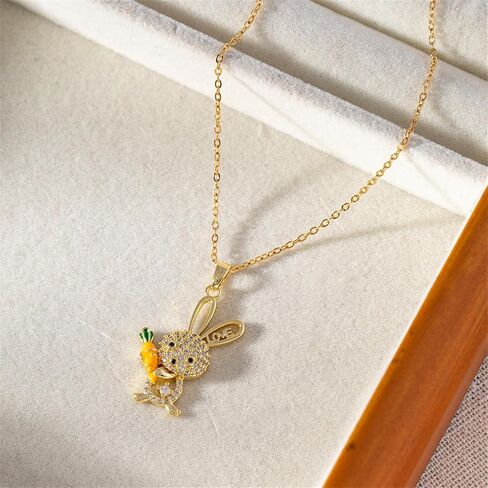 Dreuyet Crystal Bunny Rabbit Pendant Necklace for Women Cute Creative Rhinestone Carrot Rabbit Necklace 18k Gold Plated CZ Animal Pet Birthstone Easter Birthday Jewelry Gift in Saudi Arabia