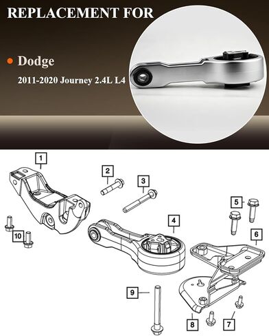 A5754 Rear Lower Engine Torque Strut Mount Compatible with 2011-2020 Dodge Journey 2.4L L4, Engine Motor Mount Replaces OE# 5147774AC EM4198 in Kuwait