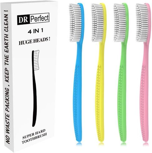 DR PEFECT Extra Hard & Firm Toothbrush BPA Free Large Long Head Whitening Teeth Pack of 4 in Kuwait