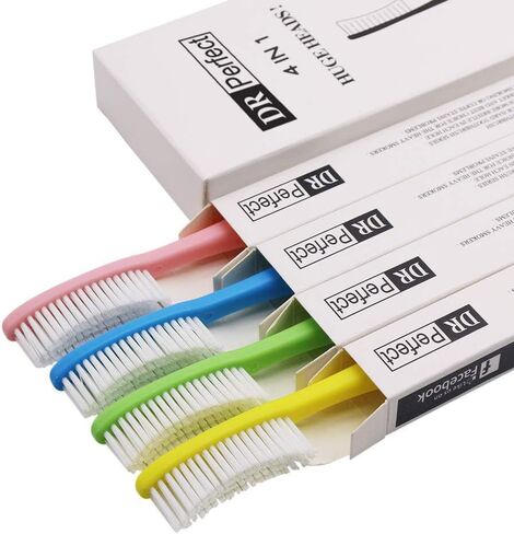DR PEFECT Extra Hard & Firm Toothbrush BPA Free Large Long Head Whitening Teeth Pack of 4 in Kuwait
