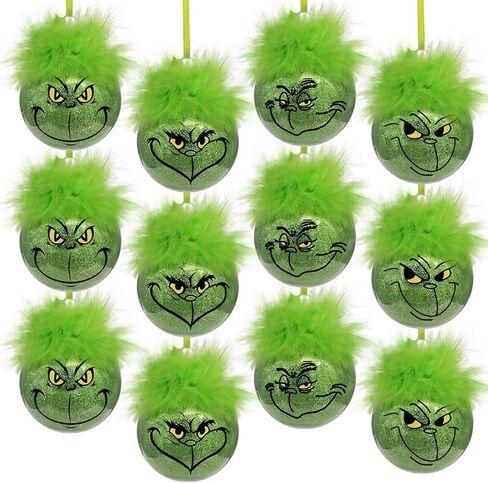 Christmas Decorations Indoor: 12pcs Cute Green Elf Christmas Tree Ornaments with Fuzzy Hair, Hanging Thief Monster Xmas Balls for Tree Fireplaces Garland, Kids Home School Office Decor in Kuwait
