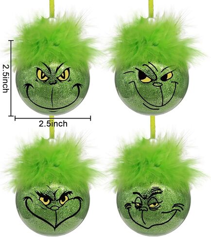 Christmas Decorations Indoor: 12pcs Cute Green Elf Christmas Tree Ornaments with Fuzzy Hair, Hanging Thief Monster Xmas Balls for Tree Fireplaces Garland, Kids Home School Office Decor in Kuwait