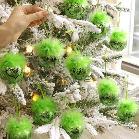 Christmas Decorations Indoor: 12pcs Cute Green Elf Christmas Tree Ornaments with Fuzzy Hair, Hanging Thief Monster Xmas Balls for Tree Fireplaces Garland, Kids Home School Office Decor in Kuwait