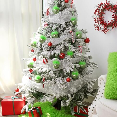 Christmas Decorations Indoor: 12pcs Cute Green Elf Christmas Tree Ornaments with Fuzzy Hair, Hanging Thief Monster Xmas Balls for Tree Fireplaces Garland, Kids Home School Office Decor in Kuwait