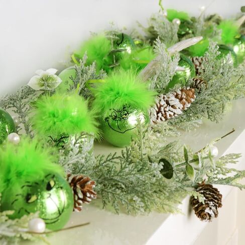 Christmas Decorations Indoor: 12pcs Cute Green Elf Christmas Tree Ornaments with Fuzzy Hair, Hanging Thief Monster Xmas Balls for Tree Fireplaces Garland, Kids Home School Office Decor in Kuwait
