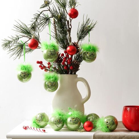 Christmas Decorations Indoor: 12pcs Cute Green Elf Christmas Tree Ornaments with Fuzzy Hair, Hanging Thief Monster Xmas Balls for Tree Fireplaces Garland, Kids Home School Office Decor in Kuwait