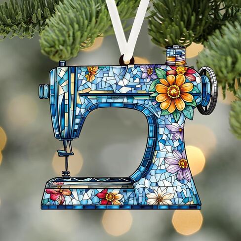 Christmas Ornaments Tree Decorations Hanging Ornaments for 1pc Clear Acrylic Christmas Sewing Machine Flower Pattern Outdoor Indoor Home Decor in Saudi Arabia
