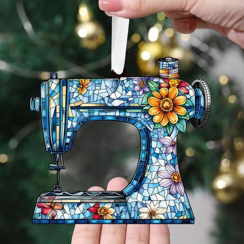 Christmas Ornaments Tree Decorations Hanging Ornaments for 1pc Clear Acrylic Christmas Sewing Machine Flower Pattern Outdoor Indoor Home Decor in Saudi Arabia