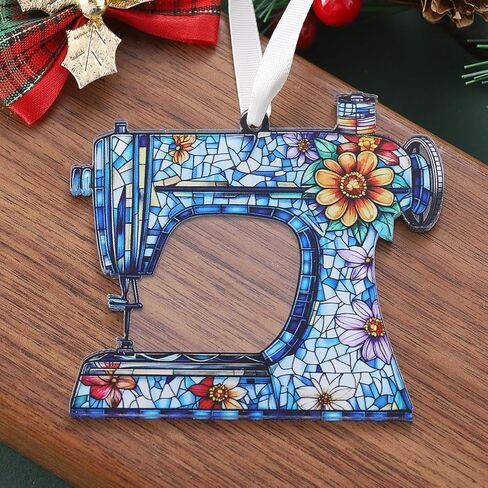Christmas Ornaments Tree Decorations Hanging Ornaments for 1pc Clear Acrylic Christmas Sewing Machine Flower Pattern Outdoor Indoor Home Decor in Saudi Arabia
