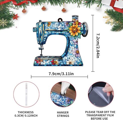Christmas Ornaments Tree Decorations Hanging Ornaments for 1pc Clear Acrylic Christmas Sewing Machine Flower Pattern Outdoor Indoor Home Decor in Saudi Arabia