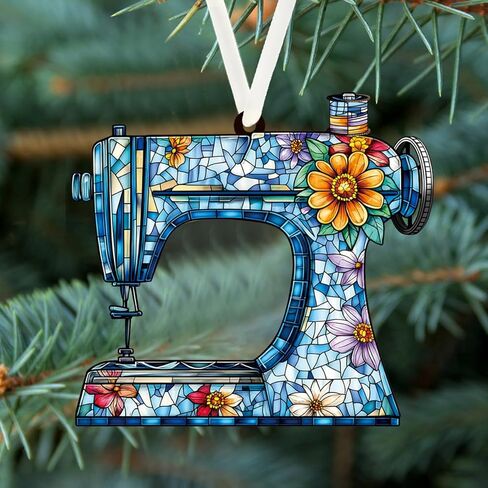 Christmas Ornaments Tree Decorations Hanging Ornaments for 1pc Clear Acrylic Christmas Sewing Machine Flower Pattern Outdoor Indoor Home Decor in Saudi Arabia