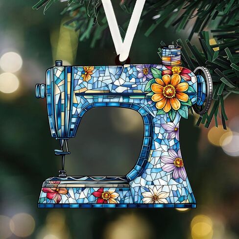 Christmas Ornaments Tree Decorations Hanging Ornaments for 1pc Clear Acrylic Christmas Sewing Machine Flower Pattern Outdoor Indoor Home Decor in Saudi Arabia