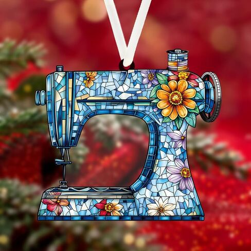 Christmas Ornaments Tree Decorations Hanging Ornaments for 1pc Clear Acrylic Christmas Sewing Machine Flower Pattern Outdoor Indoor Home Decor in Saudi Arabia