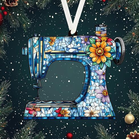 Christmas Ornaments Tree Decorations Hanging Ornaments for 1pc Clear Acrylic Christmas Sewing Machine Flower Pattern Outdoor Indoor Home Decor in Saudi Arabia