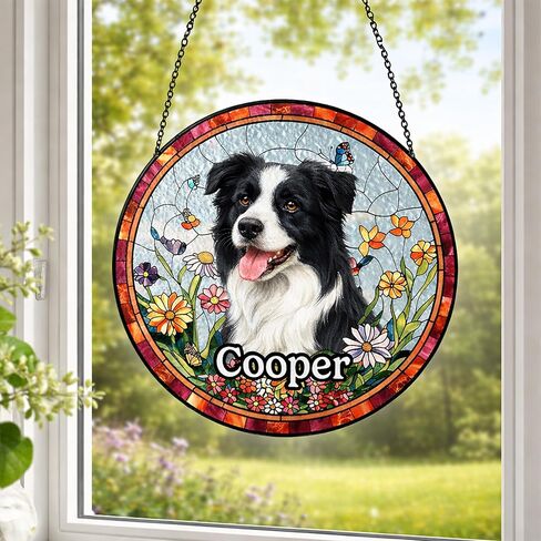 Custom Dog Portrait Stained Glass Suncatcher, Pet Memorial Stained Glass Photo Suncatcher, Staineds Glass Dog Memorial, Loss of Dogs Sympathy Gift Personalized, Pet Loss Gifts Style 3 in Saudi Arabia