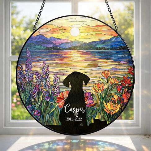 Custom Dog Portrait Stained Glass Suncatcher, Pet Memorial Stained Glass Photo Suncatcher, Staineds Glass Dog Memorial, Loss of Dogs Sympathy Gift Personalized, Pet Loss Gifts Style 3 in Saudi Arabia