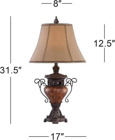 ريجنسي هيل مصباح طاولة على الطراز التقليدي بطول 31.5 بوصة برونزي بني طقطقة حديد معدني جرة من الحرير الصناعي جرس قماش ديكور الظل لغرفة المعيشة وغرفة النوم والمنزل بجانب السرير ومنضدة المنزل والمكتب in Kuwait